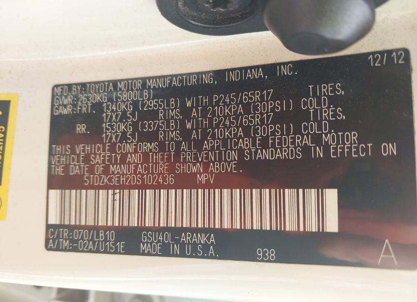 Photo 9 of 2013 Toyota Highlander SE V6 (VIN 5TDZK3EH2DS102436)