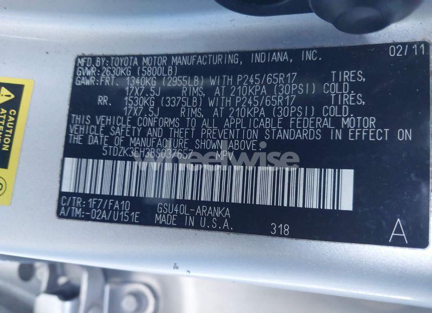 Photo 9 of 2011 Toyota Highlander SE (VIN 5TDZK3EH3BS037657)