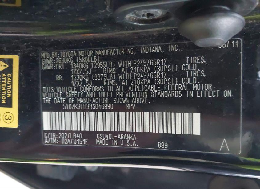 Photo 9 of 2011 Toyota Highlander SE V6 (VIN 5TDZK3EH3BS046990)