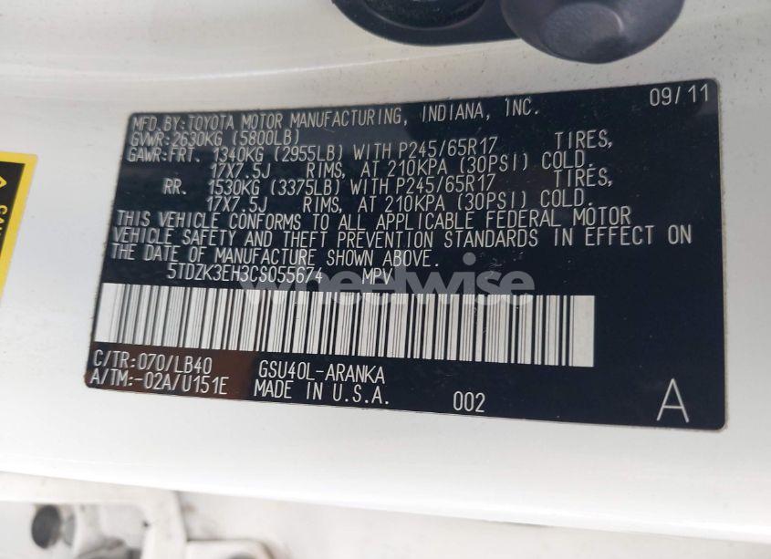 Photo 9 of 2012 Toyota Highlander SE V6 (VIN 5TDZK3EH3CS055674)