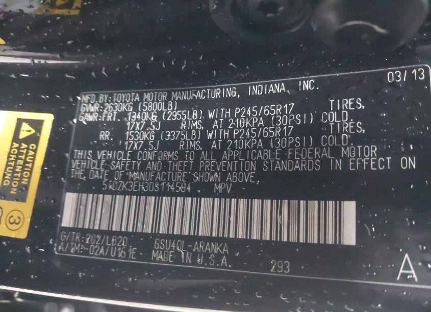 Photo 9 of 2013 Toyota Highlander SE V6 (VIN 5TDZK3EH3DS114594)