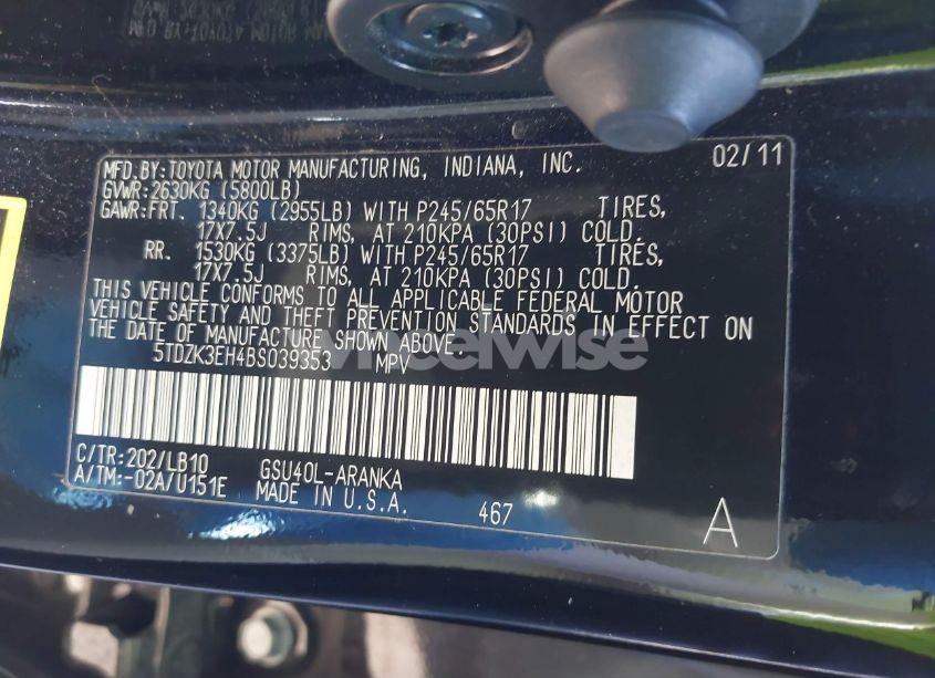 Photo 9 of 2011 Toyota Highlander SE V6 (VIN 5TDZK3EH4BS039353)