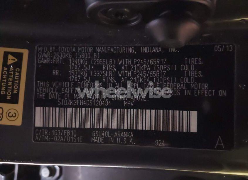 Photo 9 of 2013 Toyota Highlander BASE V6 (VIN 5TDZK3EH4DS120484)