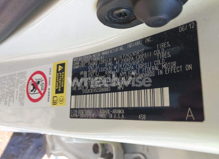 Photo 9 of 2012 Toyota Highlander SE V6 (VIN 5TDZK3EH5CS080883)