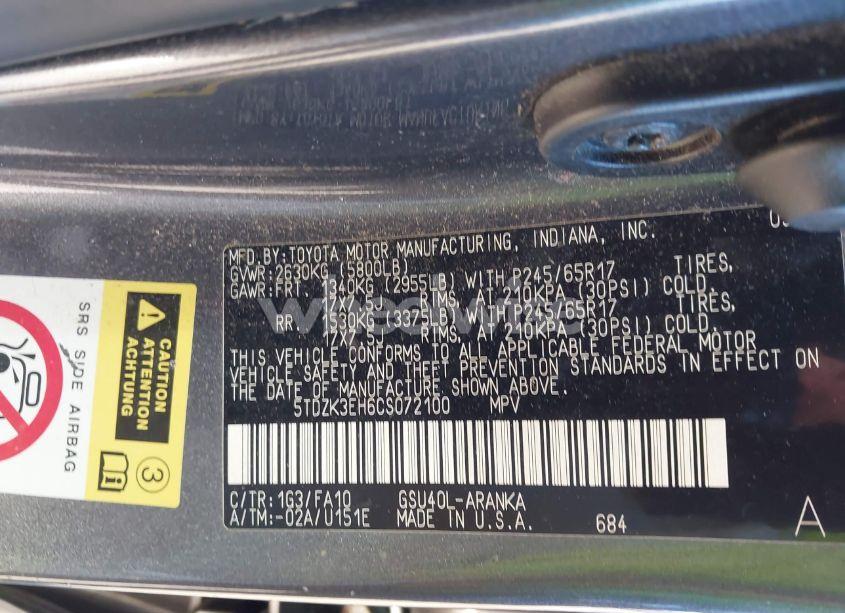 Photo 9 of 2012 Toyota Highlander SE (VIN 5TDZK3EH6CS072100)