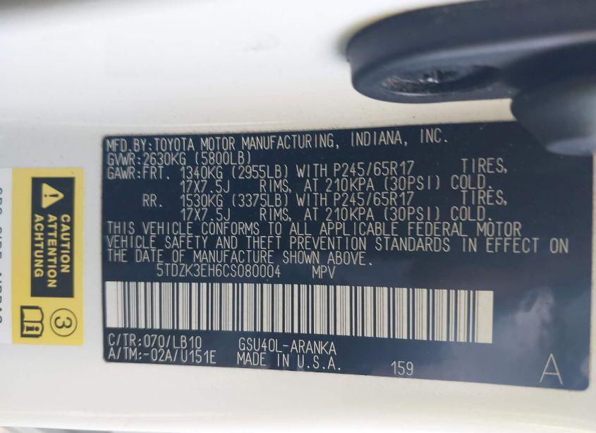 Photo 9 of 2012 Toyota Highlander SE V6 (VIN 5TDZK3EH6CS080004)