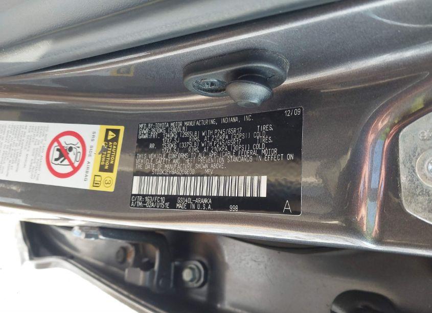 Photo 9 of 2010 Toyota Highlander BASE V6 (VIN 5TDZK3EH8AS006600)