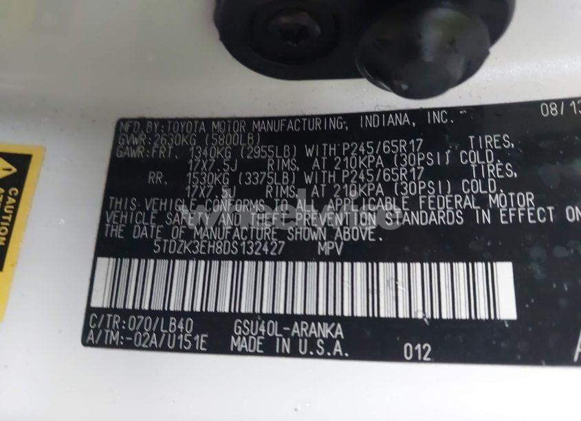 Photo 9 of 2013 Toyota Highlander SE V6 (VIN 5TDZK3EH8DS132427)