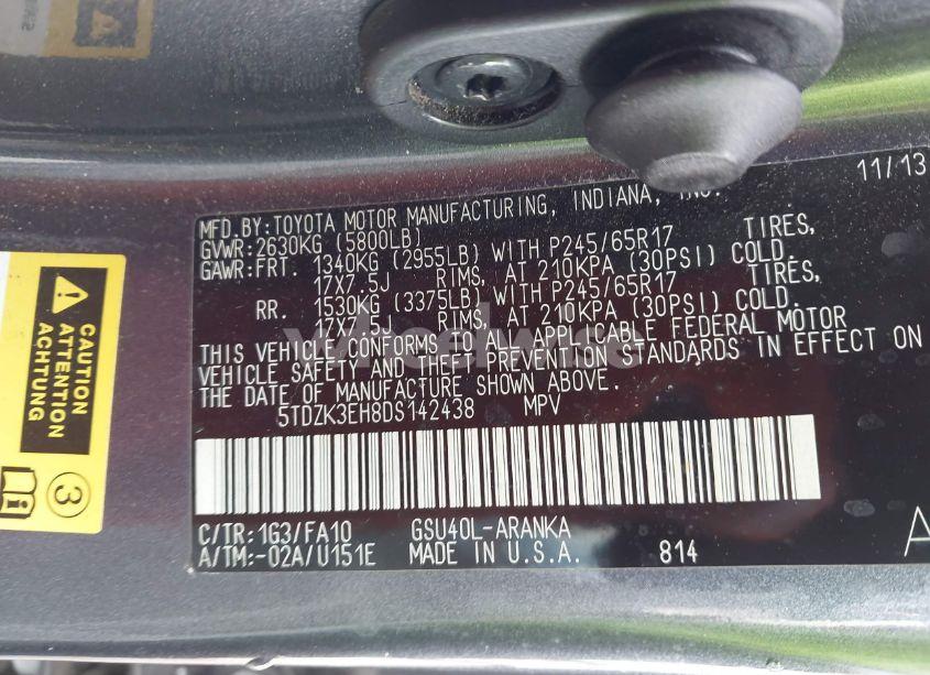 Photo 9 of 2013 Toyota Highlander BASE PLUS V6 (VIN 5TDZK3EH8DS142438)