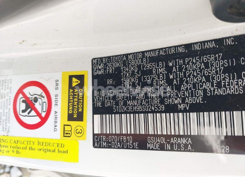 Photo 9 of 2011 Toyota Highlander BASE V6 (VIN 5TDZK3EH9BS024539)