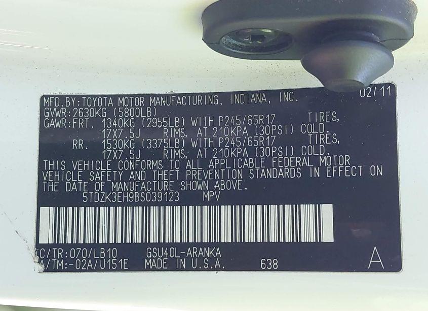 Photo 9 of 2011 Toyota Highlander SE V6 (VIN 5TDZK3EH9BS039123)