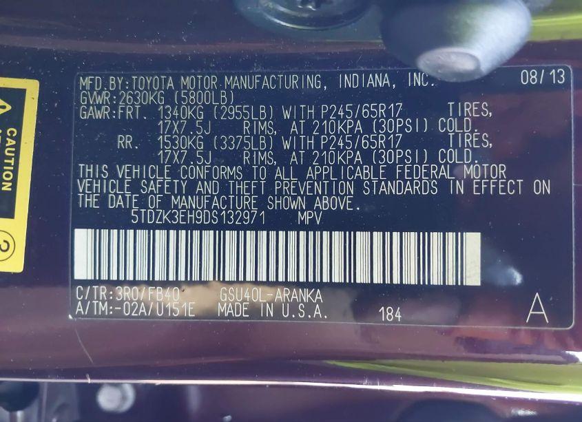 Photo 9 of 2013 Toyota Highlander BASE V6 (VIN 5TDZK3EH9DS132971)