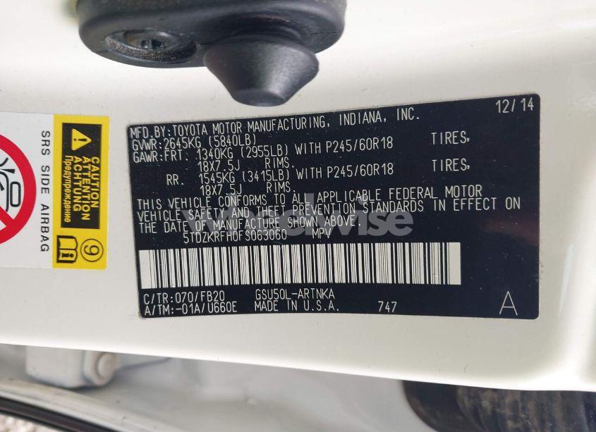 Photo 9 of 2015 Toyota Highlander LE V6 (VIN 5TDZKRFH0FS063060)