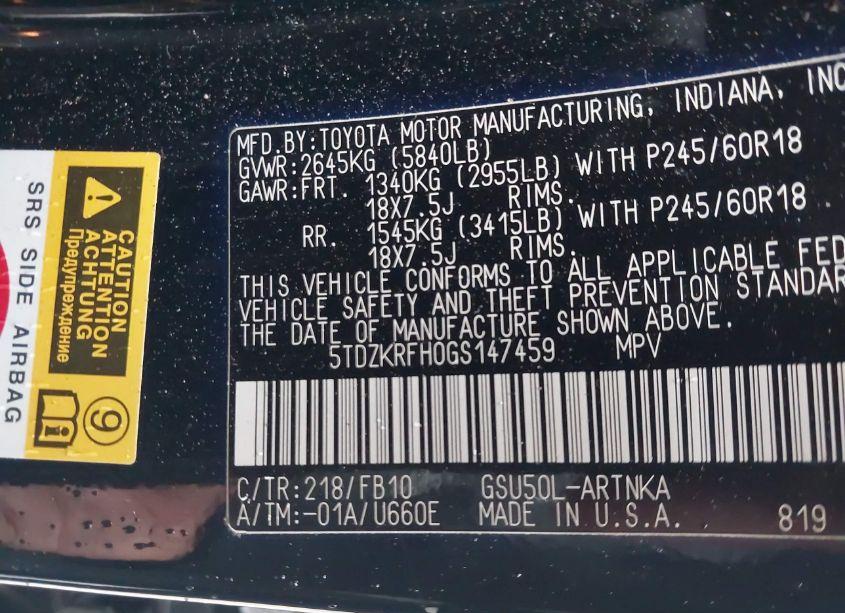 Photo 9 of 2016 Toyota Highlander LE V6 (VIN 5TDZKRFH0GS147459)