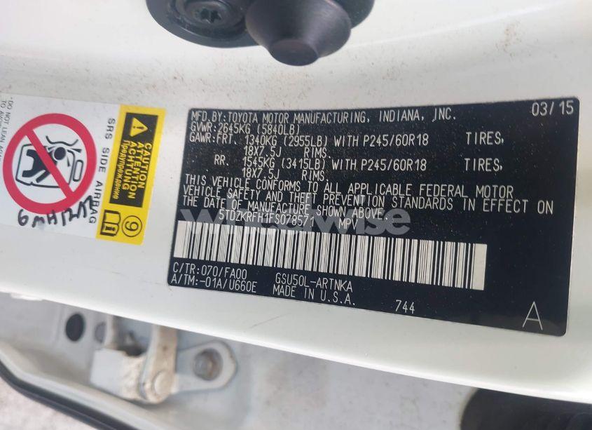 Photo 9 of 2015 Toyota Highlander LE PLUS V6 (VIN 5TDZKRFH1FS078571)