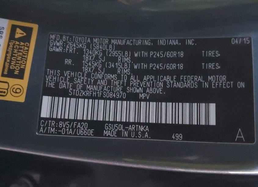 Photo 9 of 2015 Toyota Highlander LE PLUS V6 (VIN 5TDZKRFH1FS084970)