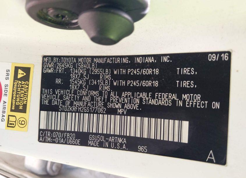 Photo 9 of 2016 Toyota Highlander LE V6 (VIN 5TDZKRFH2GS177062)