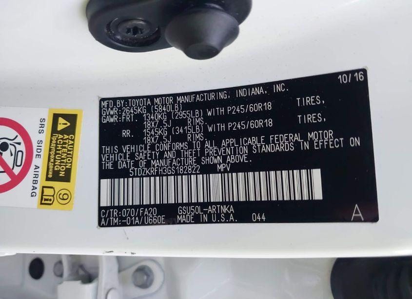 Photo 9 of 2016 Toyota Highlander LE PLUS V6 (VIN 5TDZKRFH3GS182822)