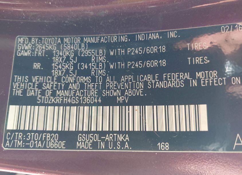 Photo 9 of 2016 Toyota Highlander LE V6 (VIN 5TDZKRFH4GS136044)