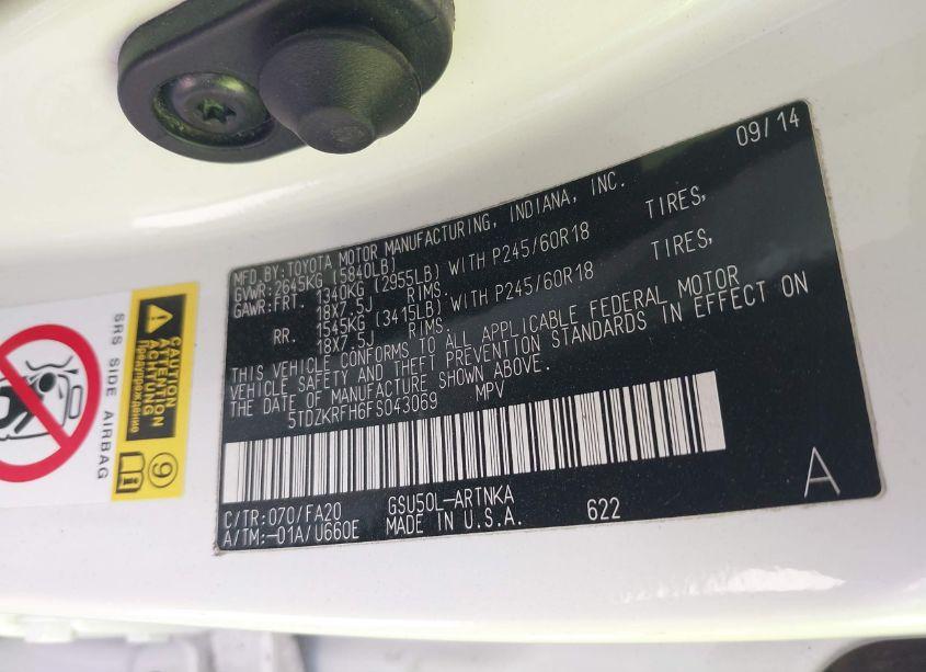 Photo 9 of 2015 Toyota Highlander LE PLUS V6 (VIN 5TDZKRFH6FS043069)