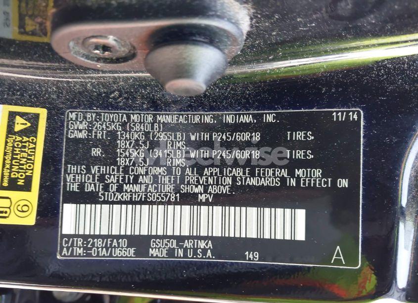 Photo 9 of 2015 Toyota Highlander LE PLUS V6 (VIN 5TDZKRFH7FS055781)