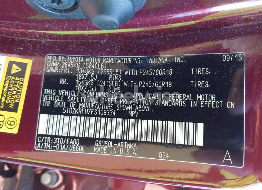 Photo 9 of 2015 Toyota Highlander LE PLUS V6 (VIN 5TDZKRFH7FS108334)