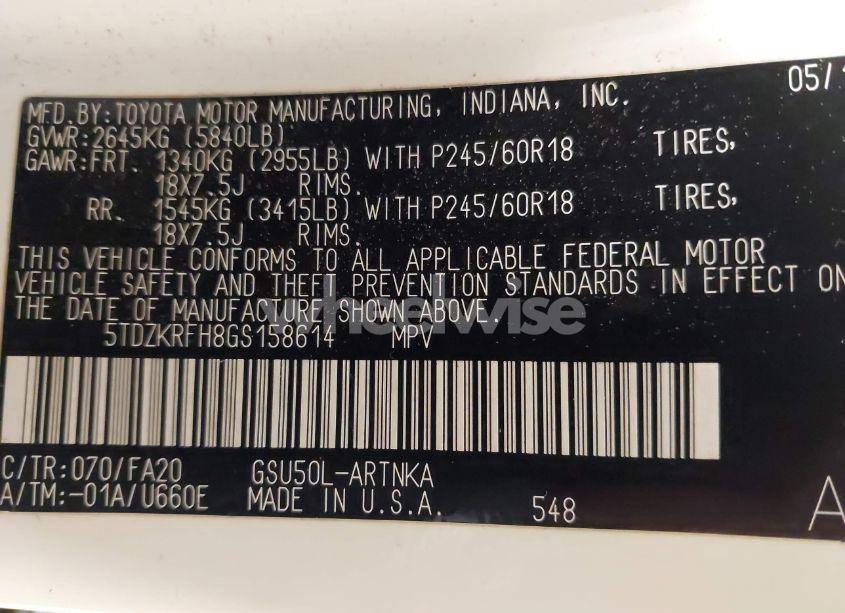 Photo 9 of 2016 Toyota Highlander LE PLUS V6 (VIN 5TDZKRFH8GS158614)