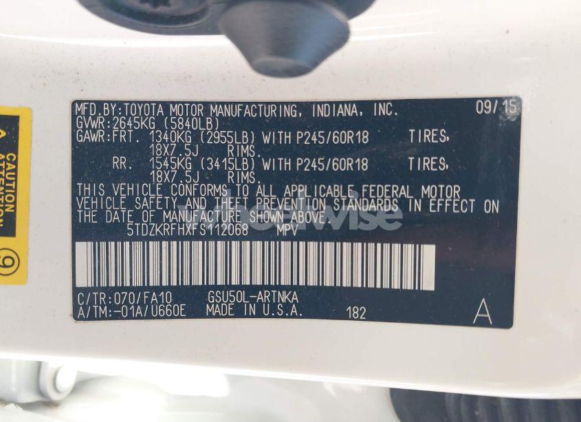 Photo 9 of 2015 Toyota Highlander LE PLUS V6 (VIN 5TDZKRFHXFS112068)