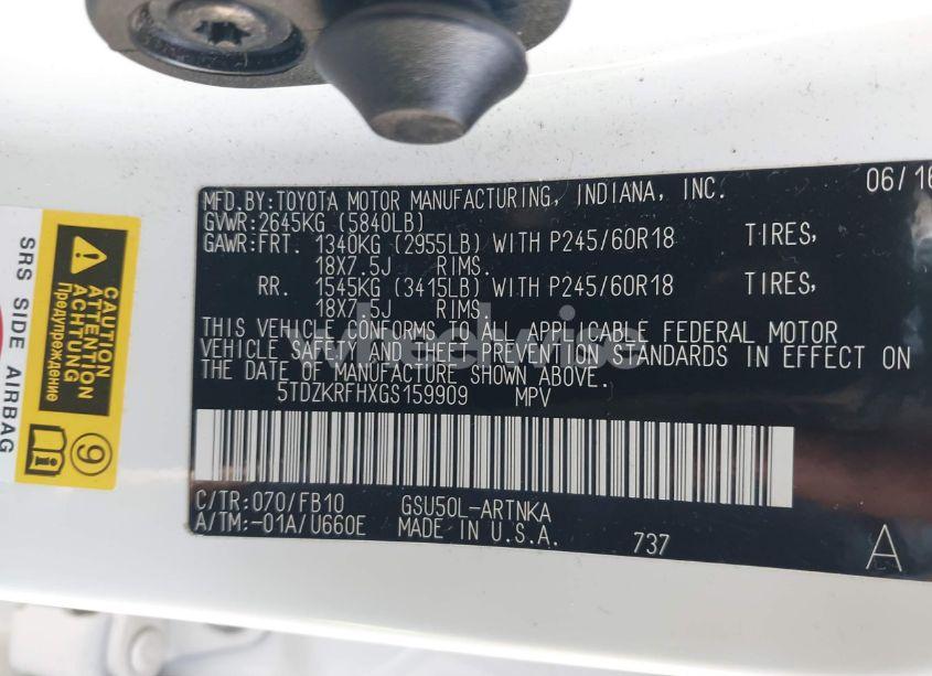 Photo 9 of 2016 Toyota Highlander LE V6 (VIN 5TDZKRFHXGS159909)