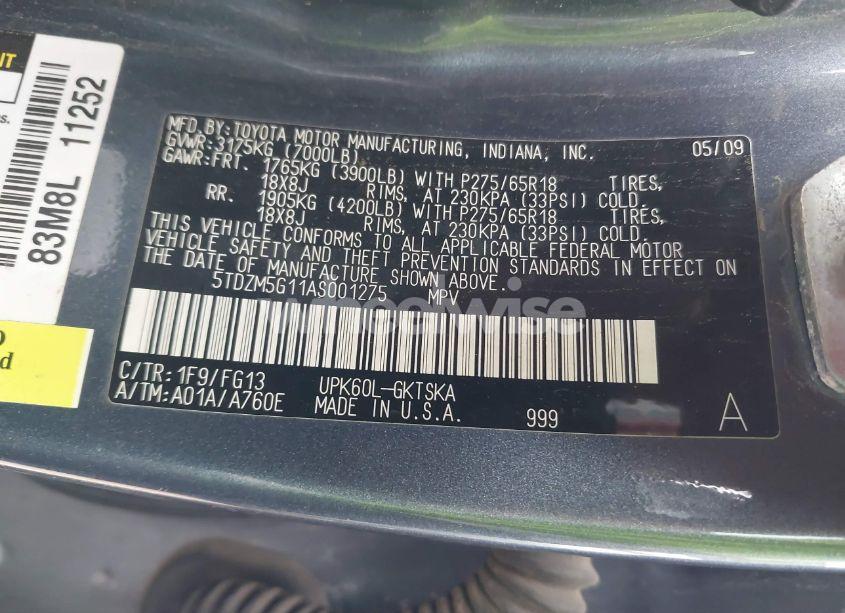 Photo 9 of 2010 Toyota Sequoia SR5 4.6L V8 (VIN 5TDZM5G11AS001275)