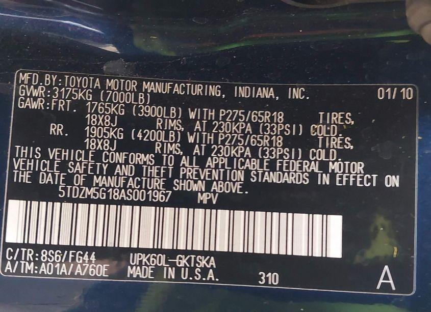 Photo 9 of 2010 Toyota Sequoia SR5 4.6L V8 (VIN 5TDZM5G18AS001967)