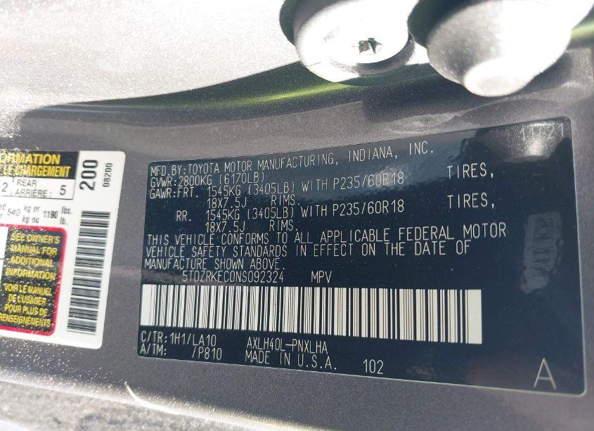 Photo 9 of 2022 Toyota Sienna LIMITED (VIN 5TDZRKEC0NS092324)