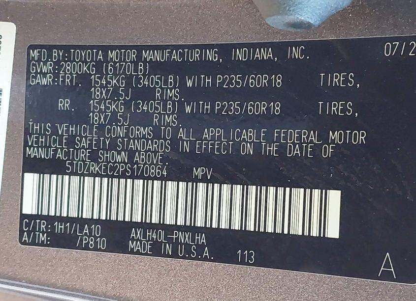 Photo 9 of 2023 Toyota Sienna LIMITED (VIN 5TDZRKEC2PS170864)