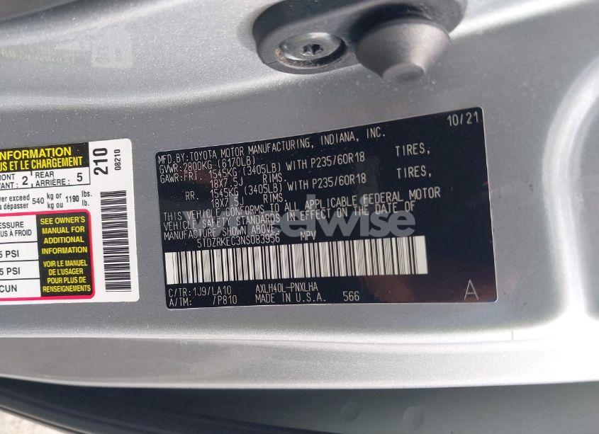 Photo 9 of 2022 Toyota Sienna LIMITED (VIN 5TDZRKEC3NS083956)