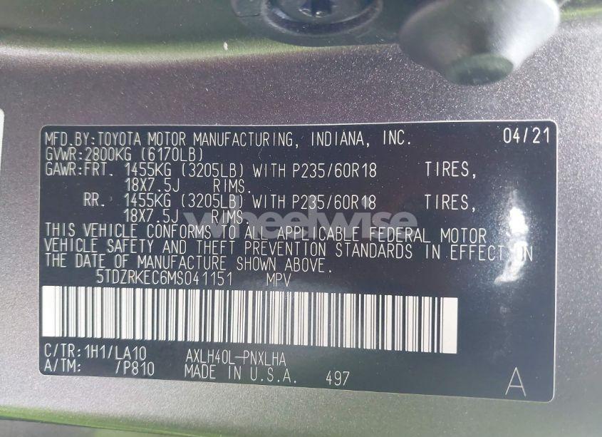 Photo 9 of 2021 Toyota Sienna LIMITED (VIN 5TDZRKEC6MS041151)