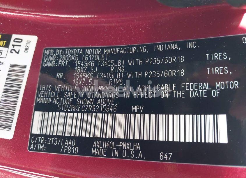 Photo 9 of 2024 Toyota Sienna LIMITED (VIN 5TDZRKEC7RS215946)