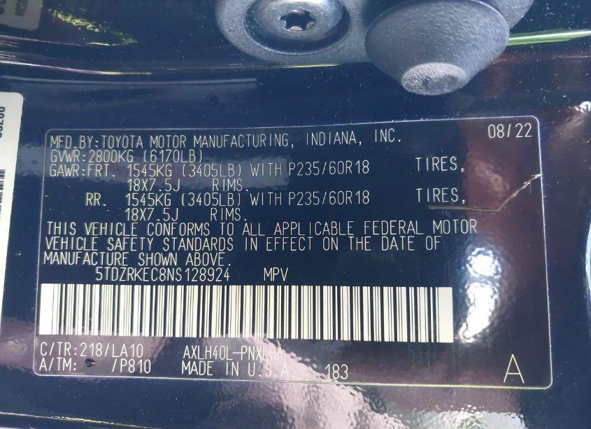 Photo 9 of 2022 Toyota Sienna LIMITED (VIN 5TDZRKEC8NS128924)