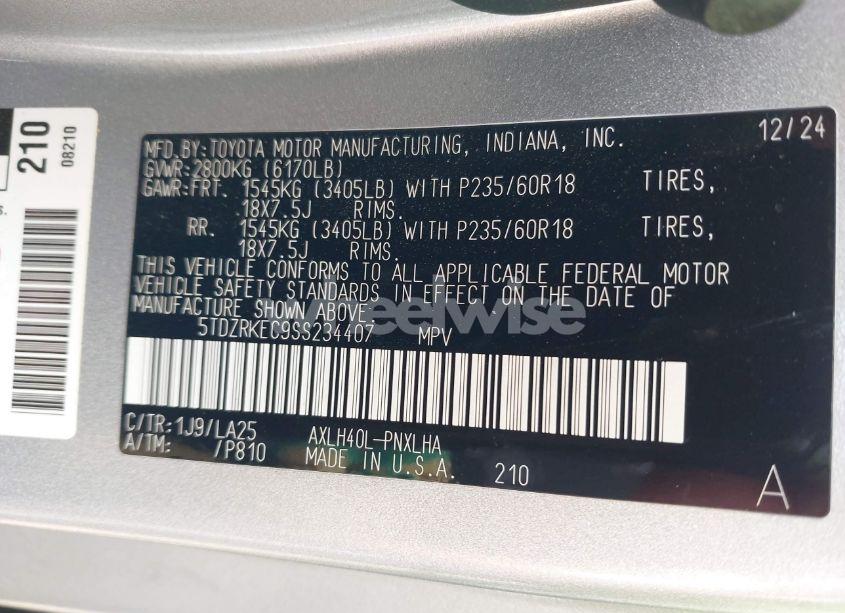 Photo 9 of 2025 Toyota Sienna LIMITED (VIN 5TDZRKEC9SS234407)