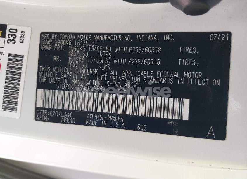 Photo 9 of 2021 Toyota Sienna LIMITED (VIN 5TDZSKFC5MS032668)