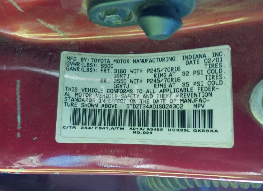 Photo 9 of 2001 Toyota Sequoia SR5 V8 (VIN 5TDZT34A01S024302)