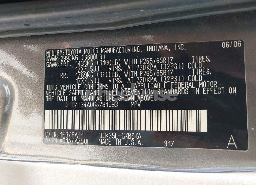 Photo 9 of 2006 Toyota Sequoia SR5 V8 (VIN 5TDZT34A06S281693)