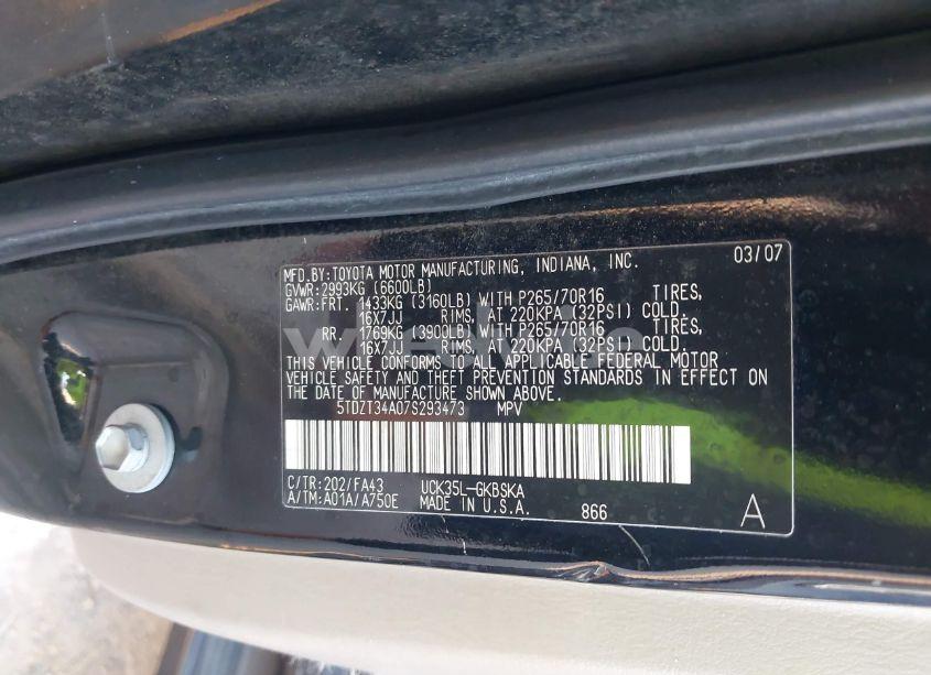 Photo 9 of 2007 Toyota Sequoia SR5 (VIN 5TDZT34A07S293473)