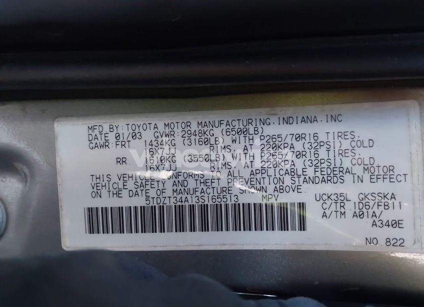 Photo 9 of 2003 Toyota Sequoia SR5 V8 (VIN 5TDZT34A13S165513)