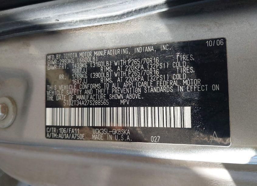 Photo 9 of 2007 Toyota Sequoia SR5 V8 (VIN 5TDZT34A27S288565)