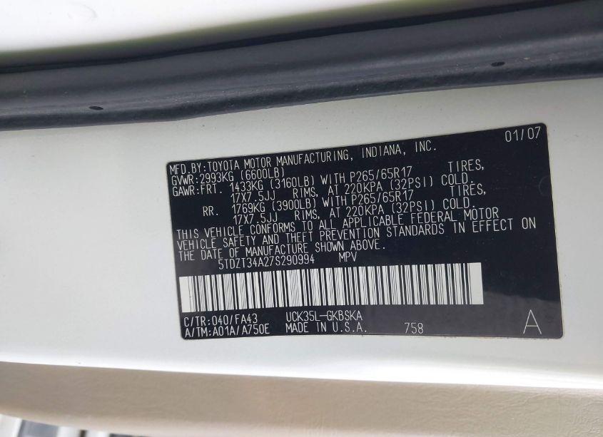 Photo 9 of 2007 Toyota Sequoia SR5 V8 (VIN 5TDZT34A27S290994)