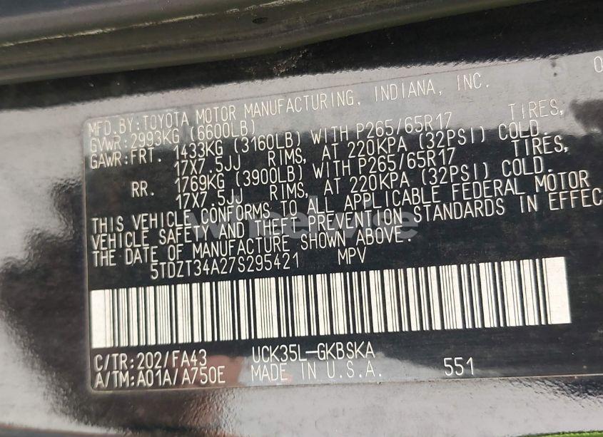 Photo 9 of 2007 Toyota Sequoia SR5 V8 (VIN 5TDZT34A27S295421)