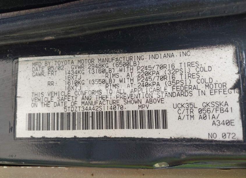 Photo 9 of 2002 Toyota Sequoia SR5 V8 (VIN 5TDZT34A42S114070)