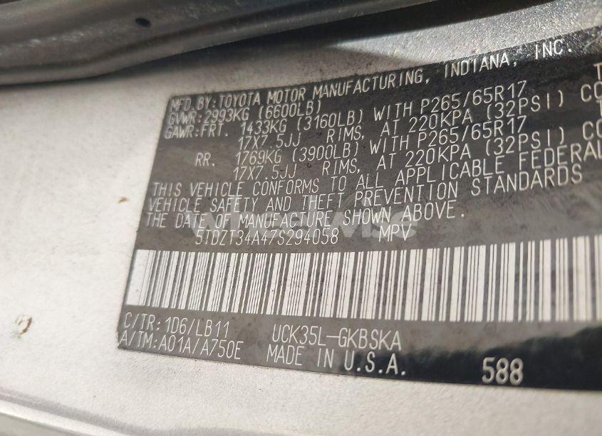 Photo 9 of 2007 Toyota Sequoia SR5 V8 (VIN 5TDZT34A47S294058)