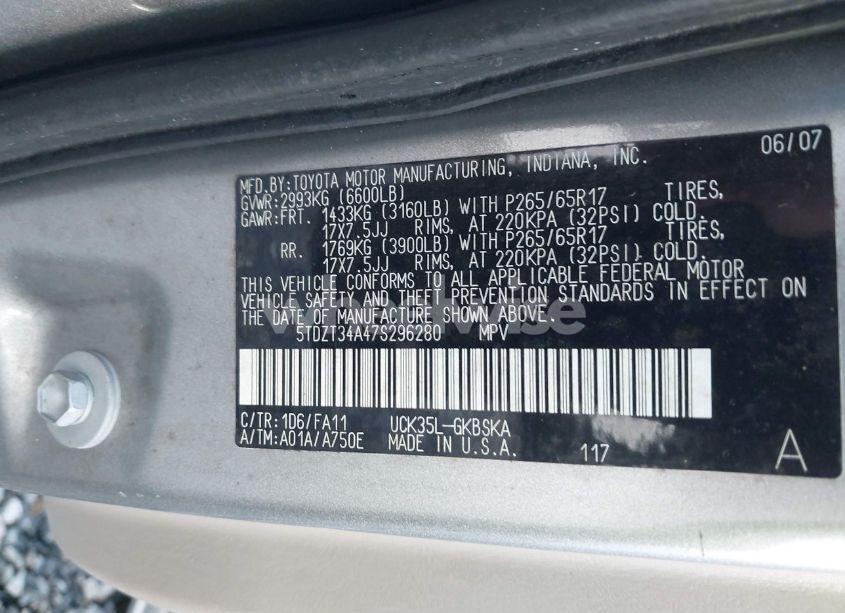 Photo 9 of 2007 Toyota Sequoia SR5 V8 (VIN 5TDZT34A47S296280)