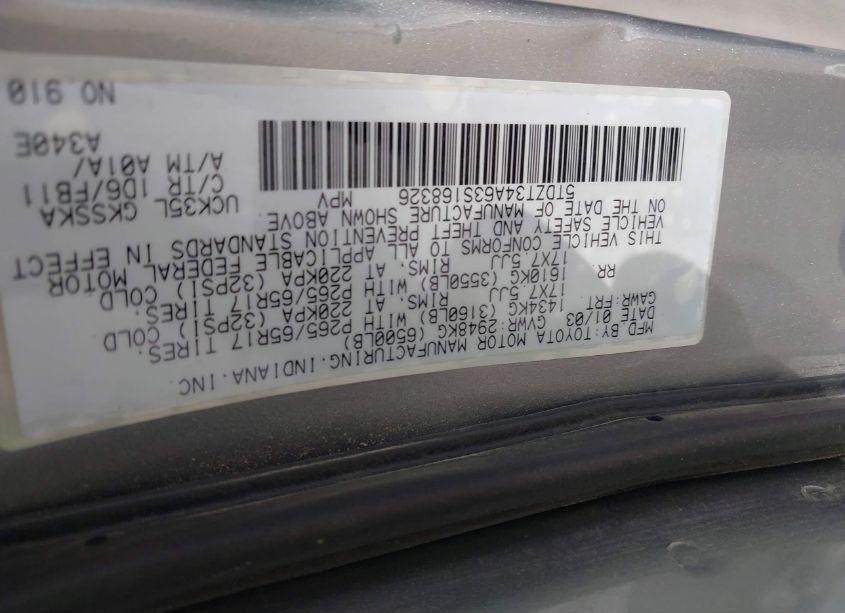 Photo 9 of 2003 Toyota Sequoia SR5 V8 (VIN 5TDZT34A63S168326)